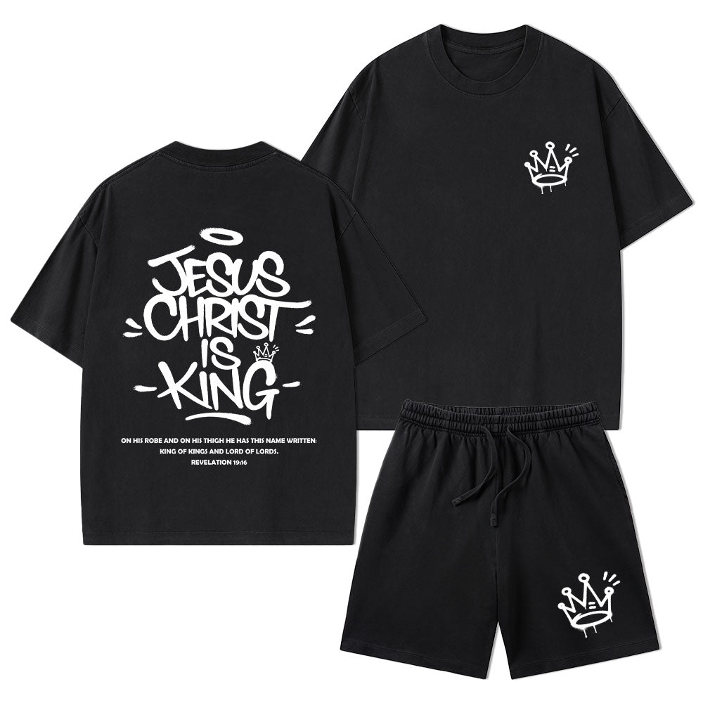 Jesus Christ Is King Christian Washed T-Shirt & Shorts