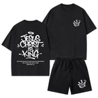 Jesus Christ Is King Christian Washed T-Shirt & Shorts