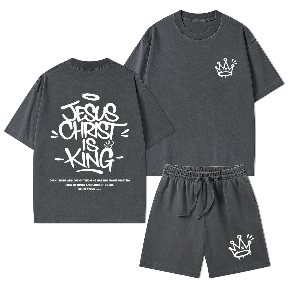 Jesus Christ Is King Christian Washed T-Shirt & Shorts