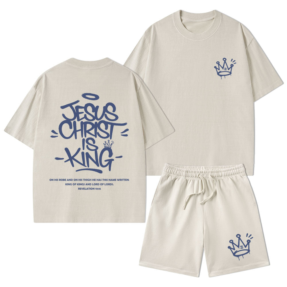 Jesus Christ Is King Christian Washed T-Shirt & Shorts