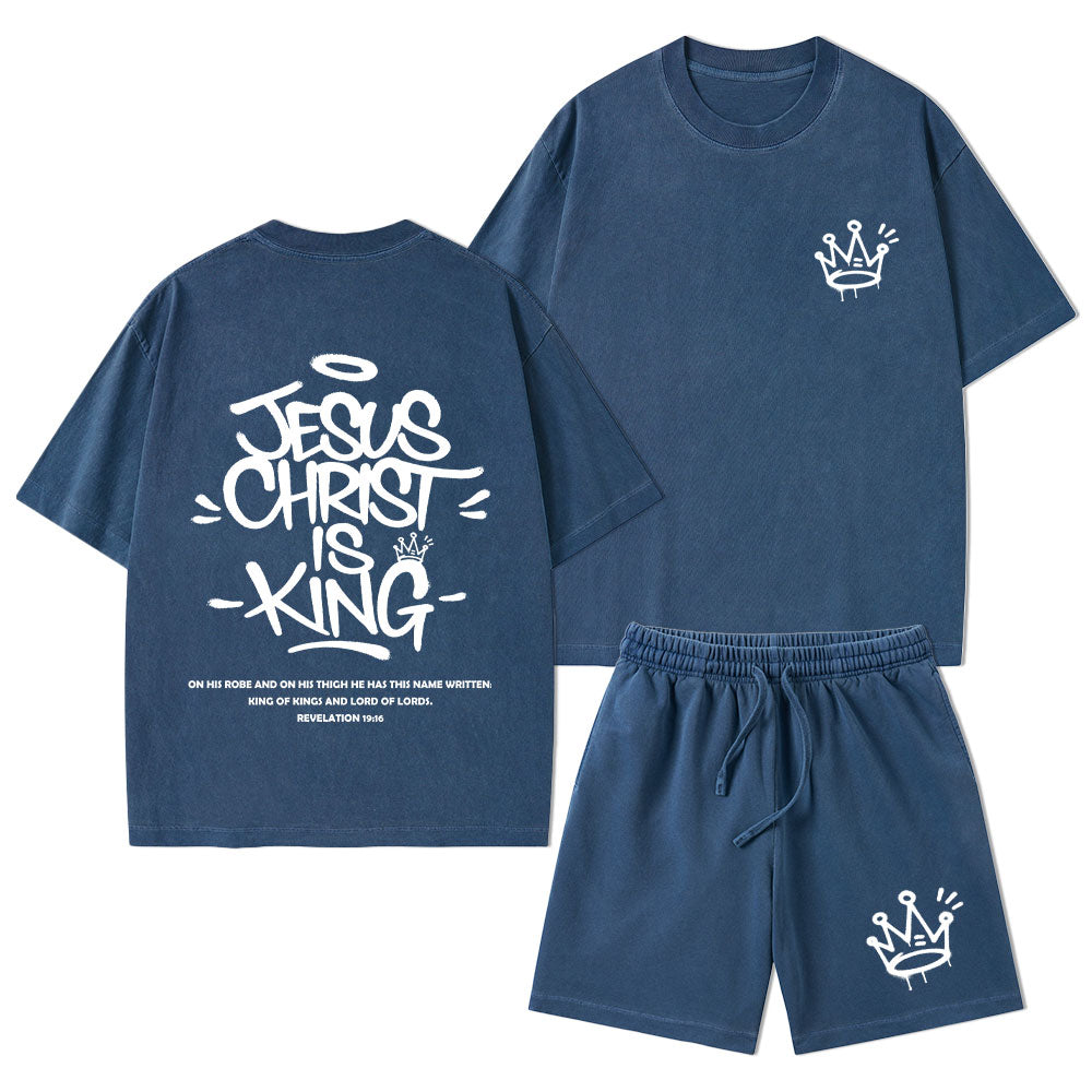 Jesus Christ Is King Christian Washed T-Shirt & Shorts