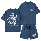 Jesus Christ Is King Christian Washed T-Shirt & Shorts