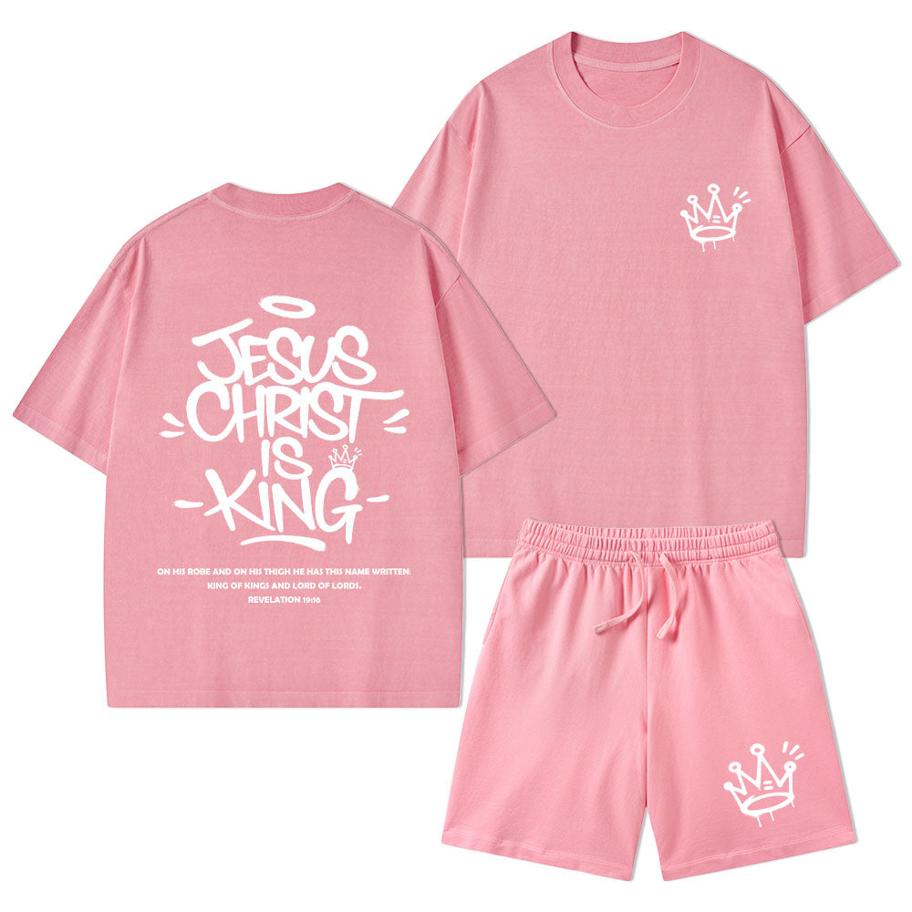 Jesus Christ Is King Christian Washed T-Shirt & Shorts