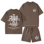 Jesus Christ Is King Christian Washed T-Shirt & Shorts