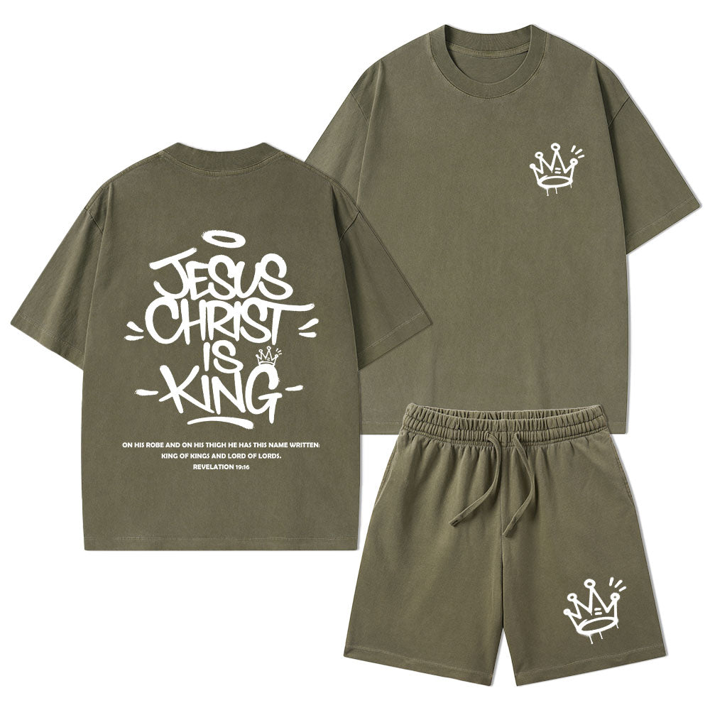 Jesus Christ Is King Christian Washed T-Shirt & Shorts