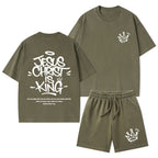 Jesus Christ Is King Christian Washed T-Shirt & Shorts
