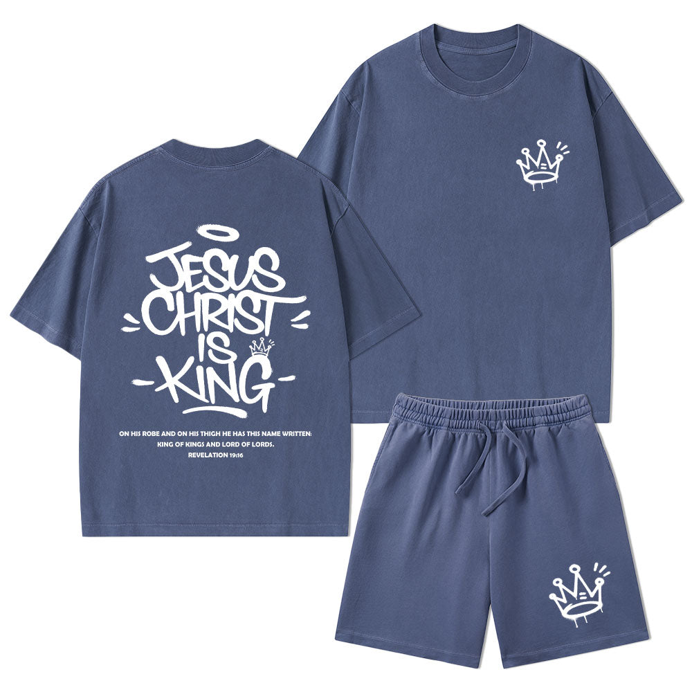 Jesus Christ Is King Christian Washed T-Shirt & Shorts