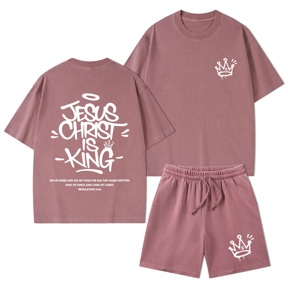Jesus Christ Is King Christian Washed T-Shirt & Shorts