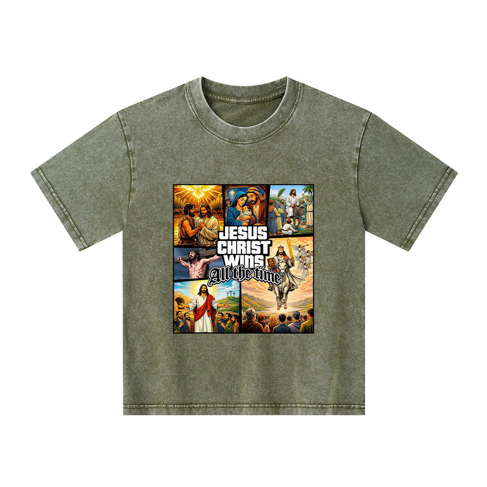 Jesus Christ Wins All The Time Christian Washed T-Shirt