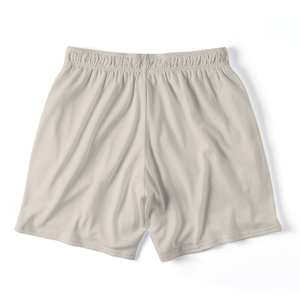 Jesus Died For Me Now I Live For Him Beige Christian Mesh Shorts