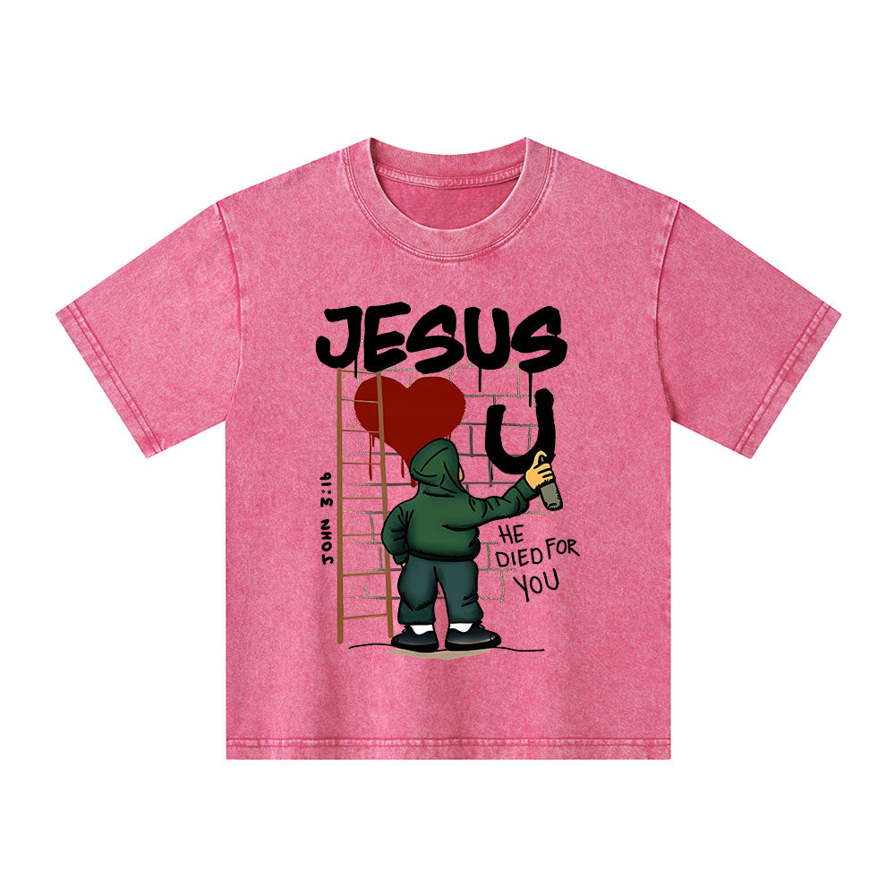 Jesus He Died For You Christian Kid Washed T-Shirt