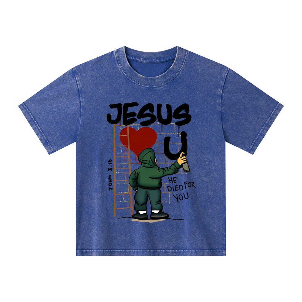 Jesus He Died For You Christian Kid Washed T-Shirt