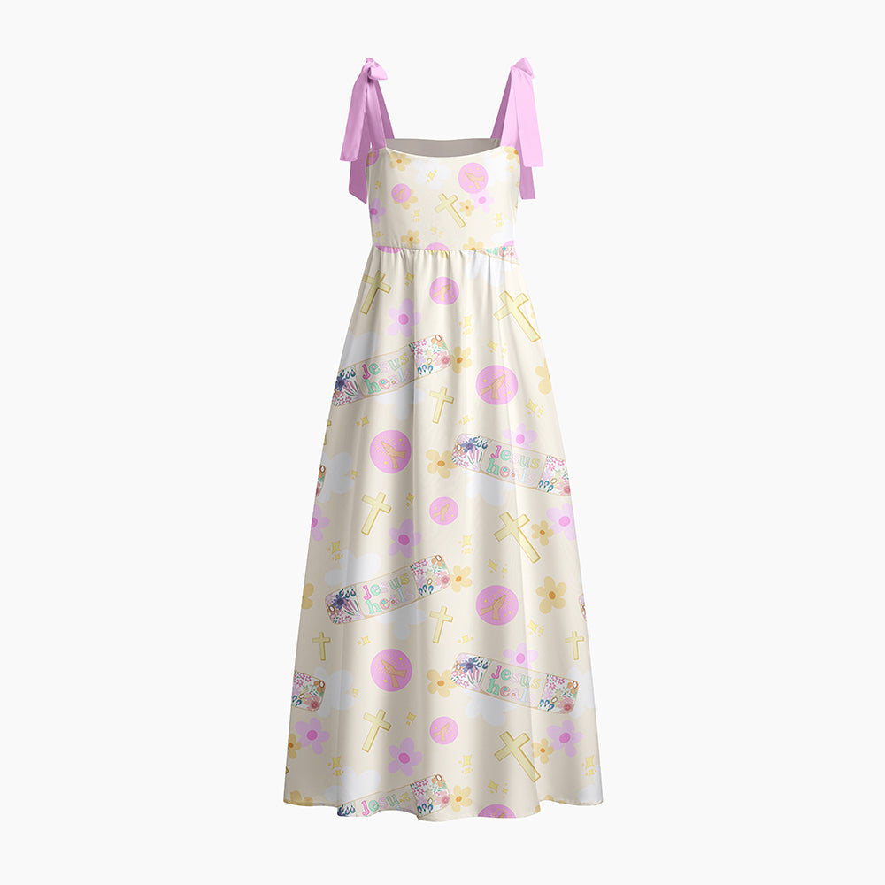 Jesus Heals Chrisitan Tie Shoulder Maxi Dress