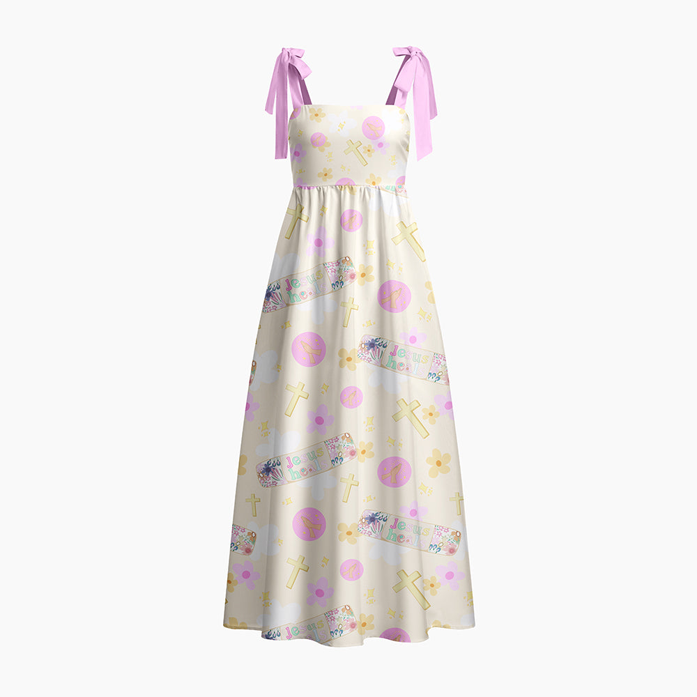 Jesus Heals Chrisitan Tie Shoulder Maxi Dress