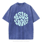 Jesus Heals Christian Puff Printed Washed T-Shirt