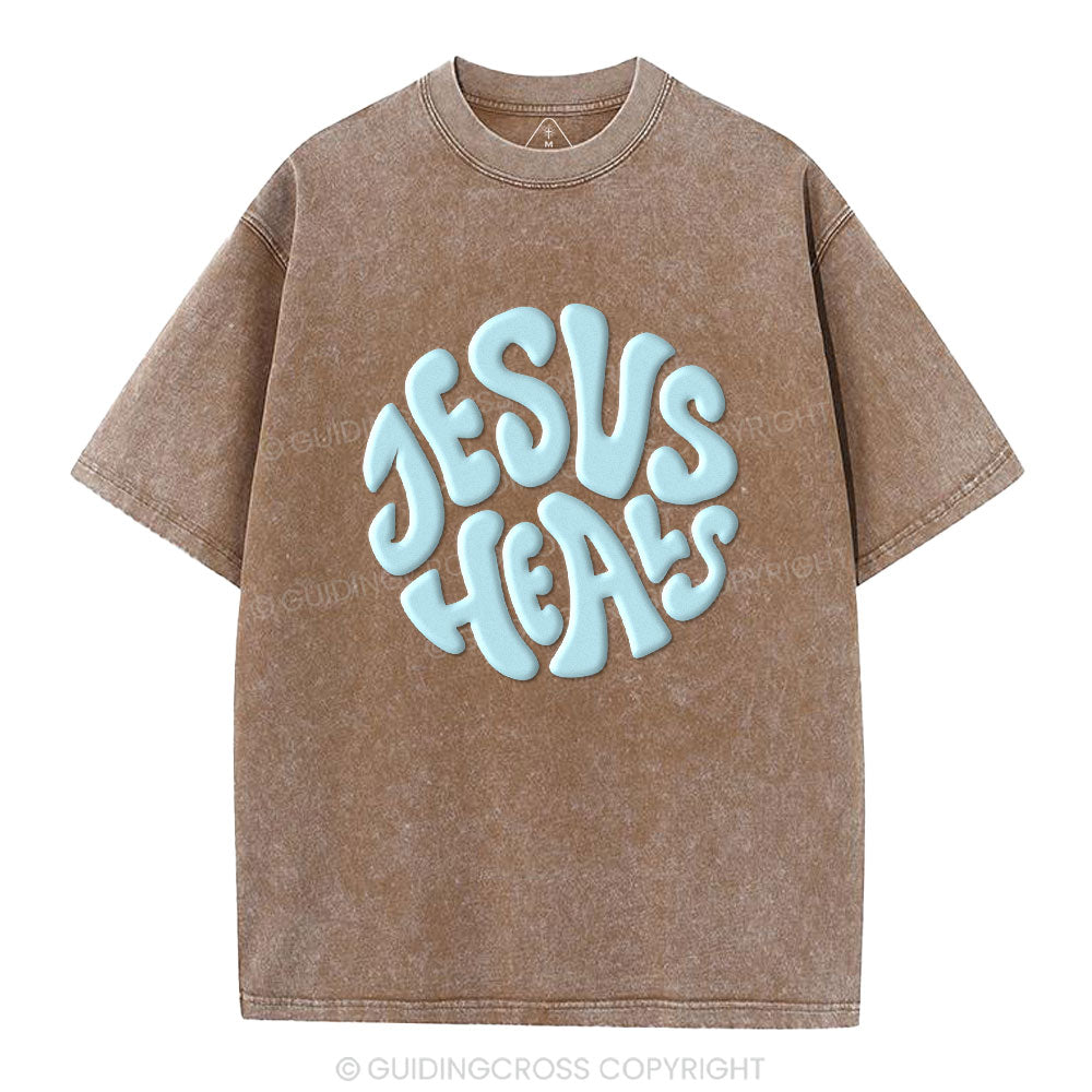 Jesus Heals Christian Puff Printed Washed T-Shirt