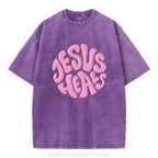 Jesus Heals Christian Puff Printed Washed T-Shirt
