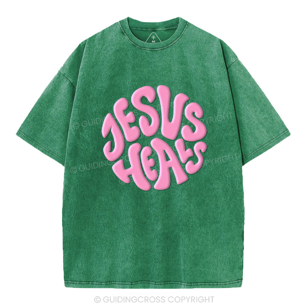 Jesus Heals Christian Puff Printed Washed T-Shirt