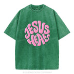 Jesus Heals Christian Puff Printed Washed T-Shirt
