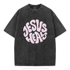Jesus Heals Christian Puff Printed Washed T-Shirt