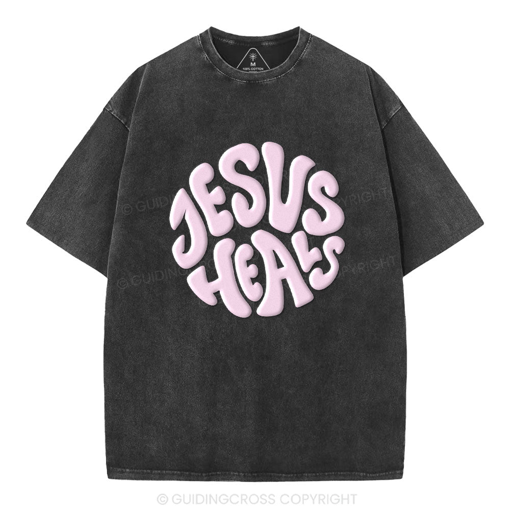 Jesus Heals Christian Puff Printed Washed T-Shirt