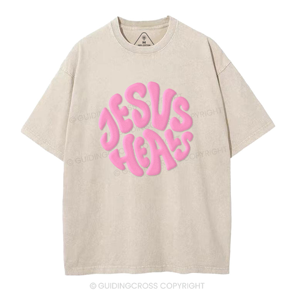Jesus Heals Christian Puff Printed Washed T-Shirt
