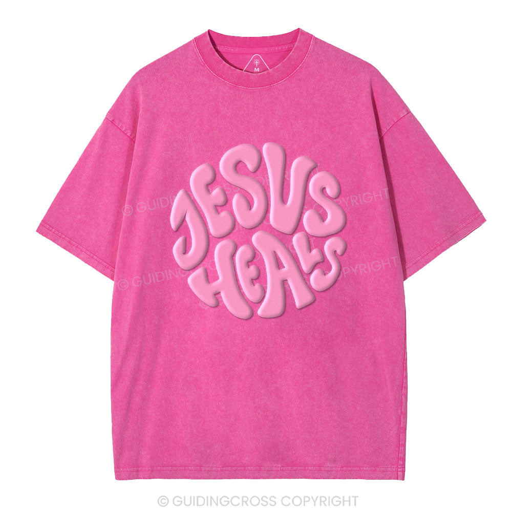 Jesus Heals Christian Puff Printed Washed T-Shirt