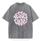 Jesus Heals Christian Puff Printed Washed T-Shirt