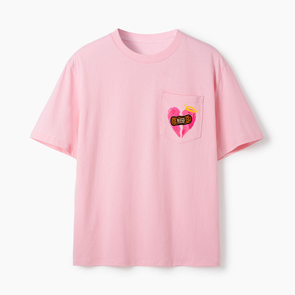Jesus Heals Christian Unisex Pocket T-Shirt