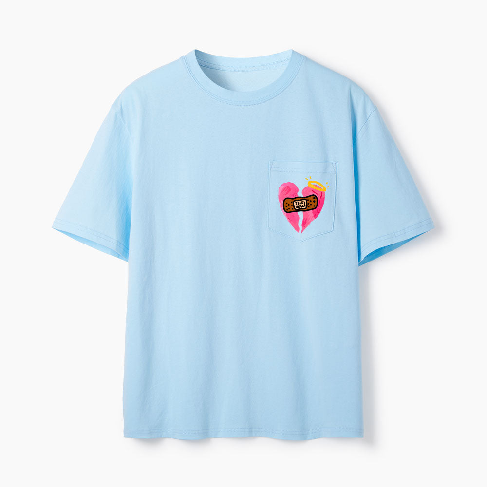 Jesus Heals Christian Unisex Pocket T-Shirt