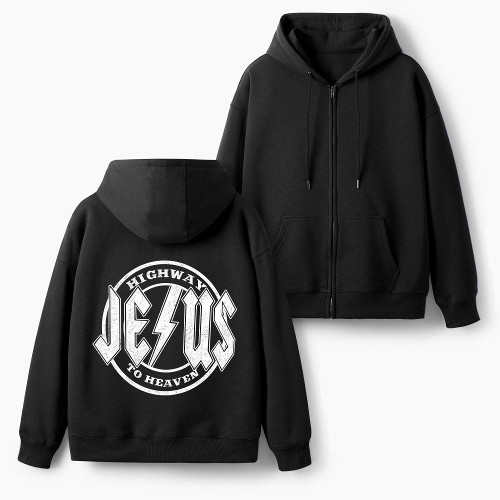 Jesus Highway To Heaven Christian Fleece-Lined Full-Zip Hoodie