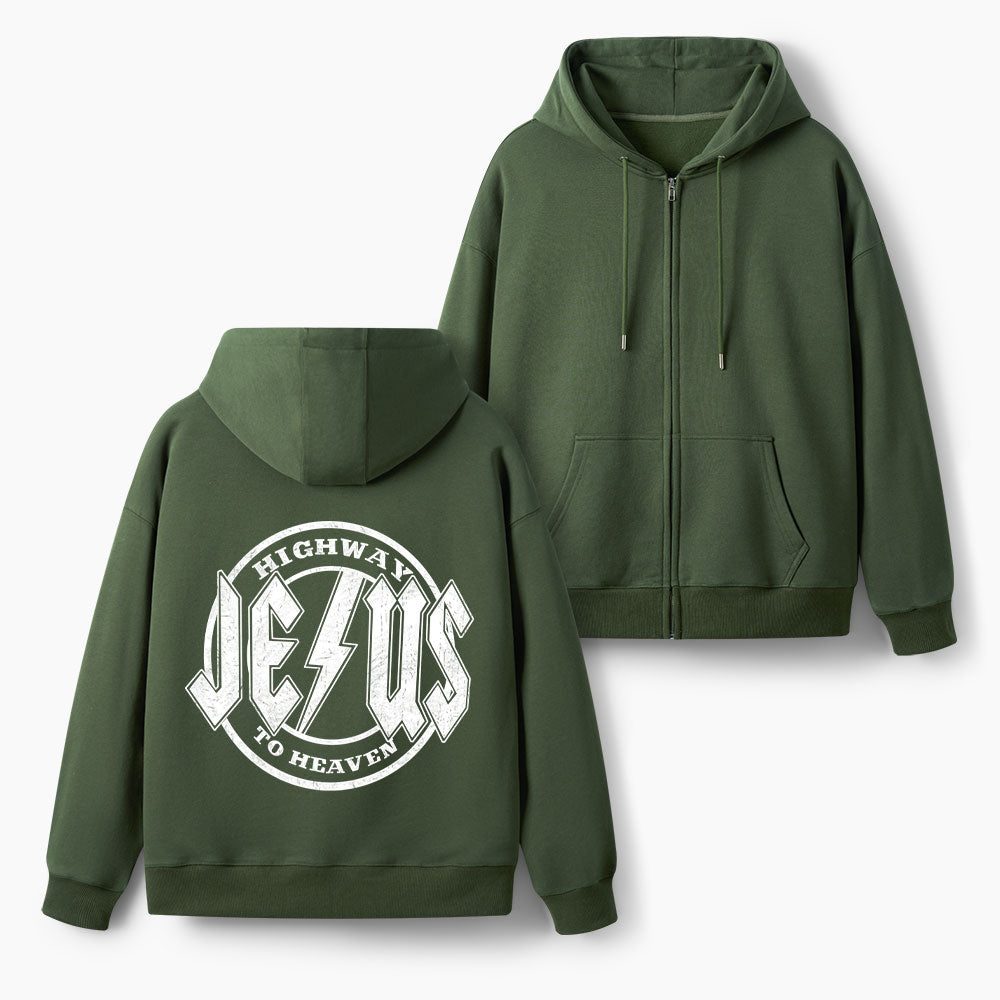 Jesus Highway To Heaven Christian Fleece-Lined Full-Zip Hoodie