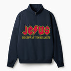 Jesus Highway To Heaven Christian Half Zip Fleece Sweatshirt
