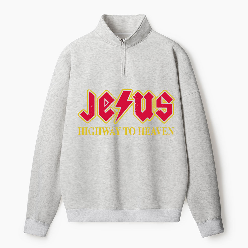 Jesus Highway To Heaven Christian Half Zip Fleece Sweatshirt