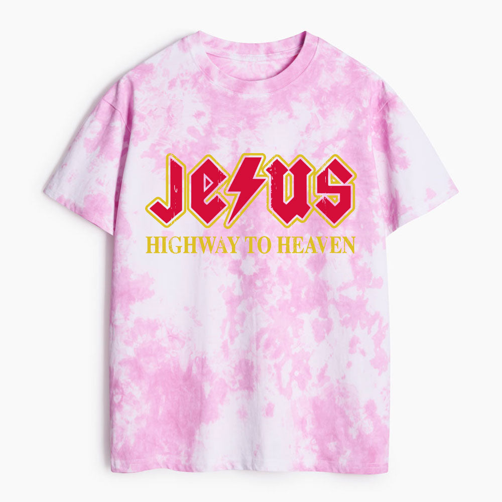 Jesus Highway To Heaven Christian Heavy Cotton Tie Dye T-Shirt