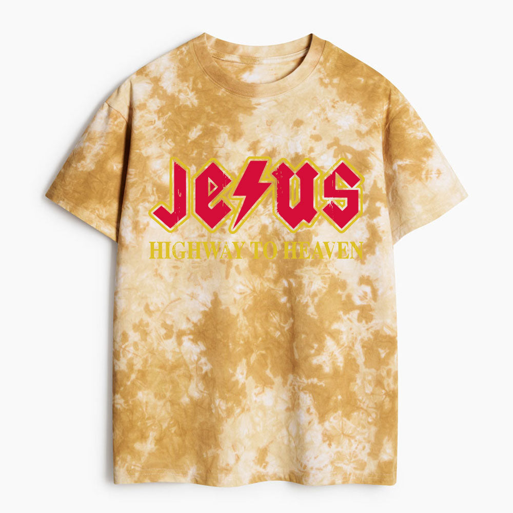 Jesus Highway To Heaven Christian Heavy Cotton Tie Dye T-Shirt