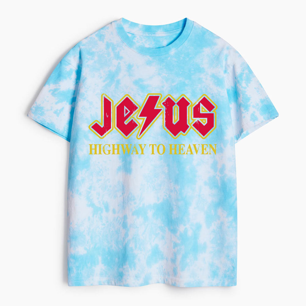 Jesus Highway To Heaven Christian Heavy Cotton Tie Dye T-Shirt