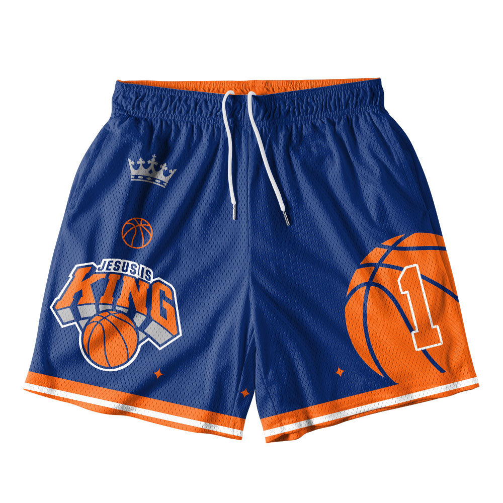 Jesus Is King Blue Christian Mesh Shorts