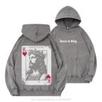 Jesus Is King Card Christian Washed Hoodie
