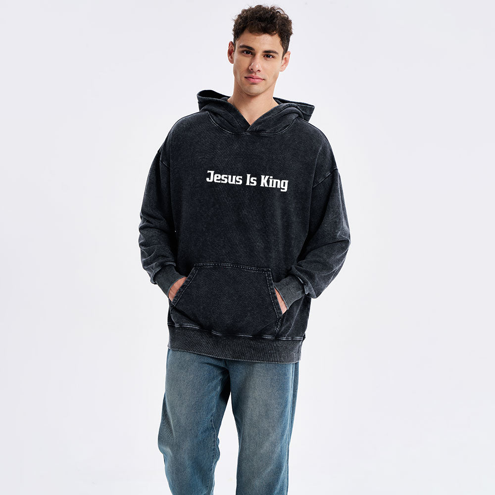 Jesus Is King Card Christian Washed Hoodie