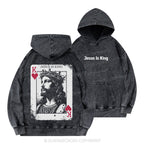 Jesus Is King Card Christian Washed Hoodie