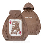 Jesus Is King Card Christian Washed Hoodie