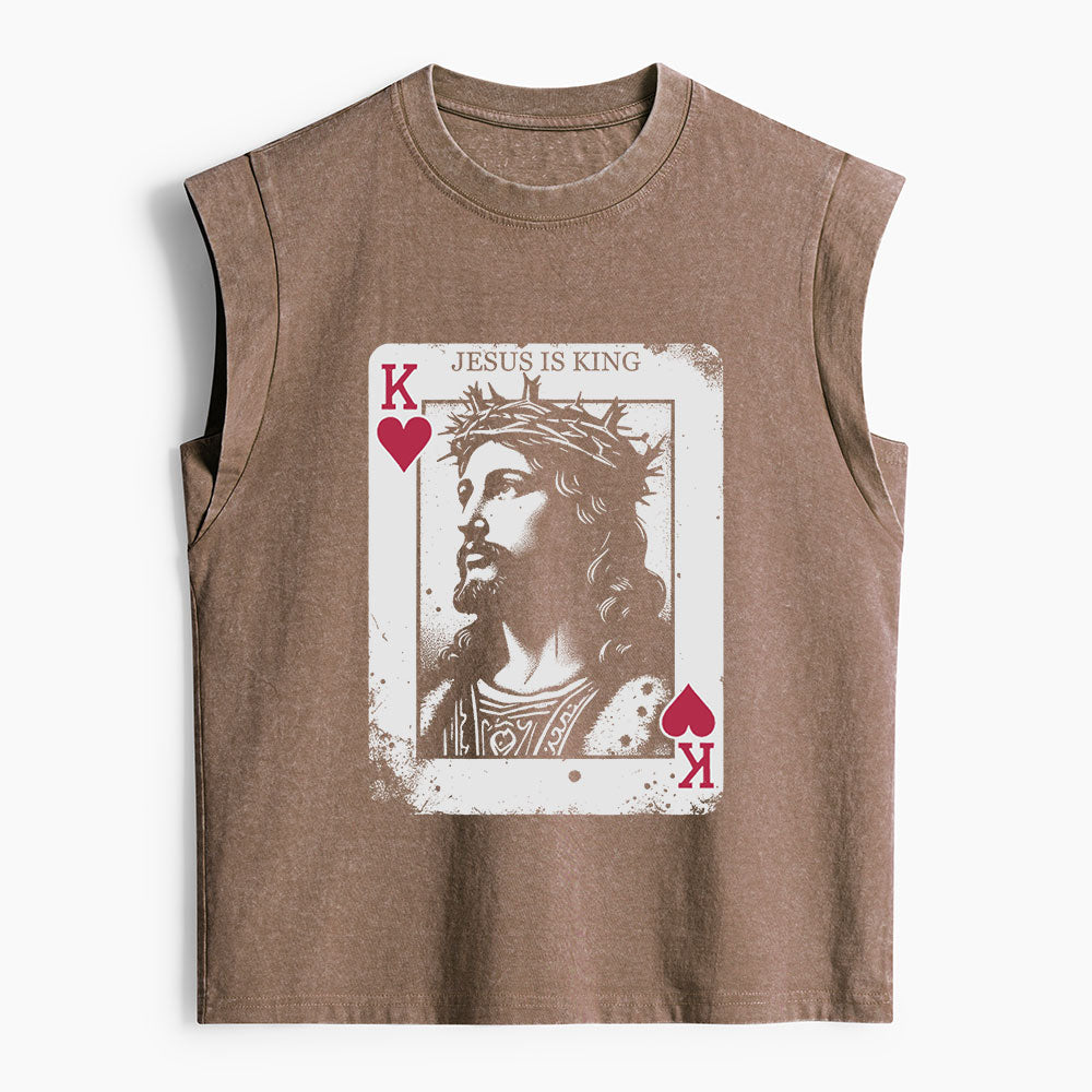 Jesus Is King Card Christian Women's Washed Tank Top