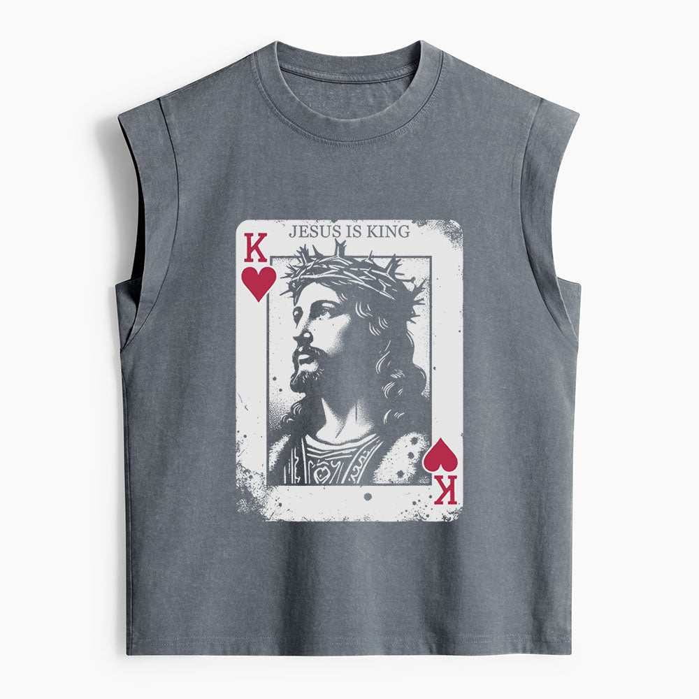 Jesus Is King Card Christian Women's Washed Tank Top