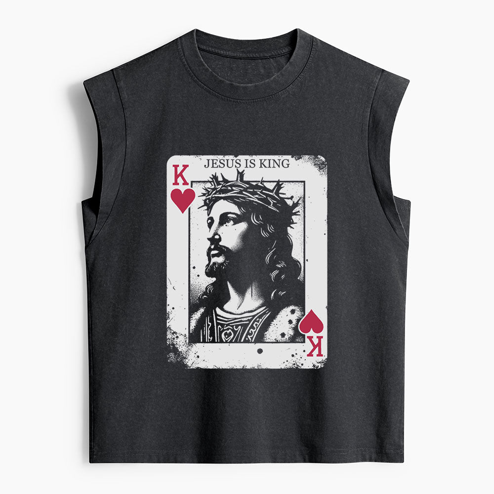Jesus Is King Card Christian Women's Washed Tank Top