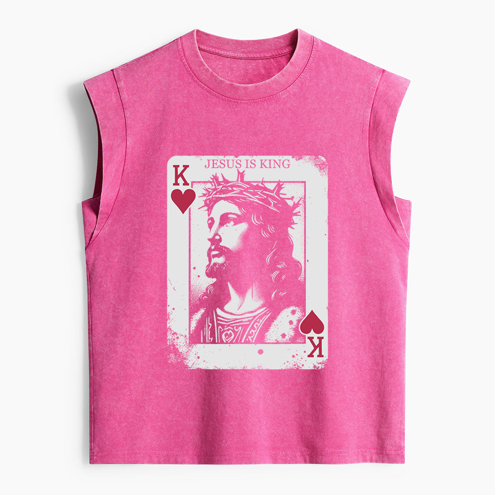 Jesus Is King Card Christian Women's Washed Tank Top