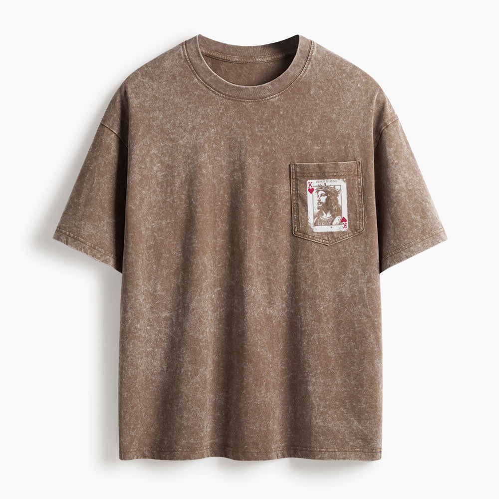 Jesus Is King Card Washed Unisex Pocket T-Shirt