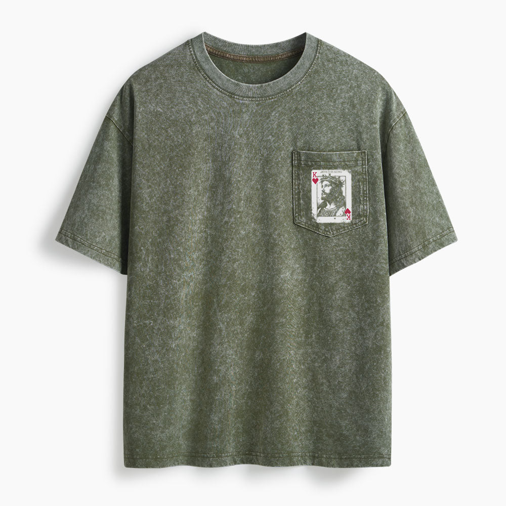 Jesus Is King Card Washed Unisex Pocket T-Shirt