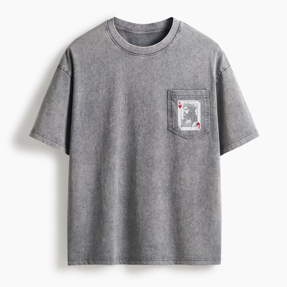 Jesus Is King Card Washed Unisex Pocket T-Shirt
