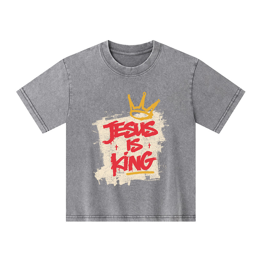 Jesus Is King Christian Kid Washed T-Shirt